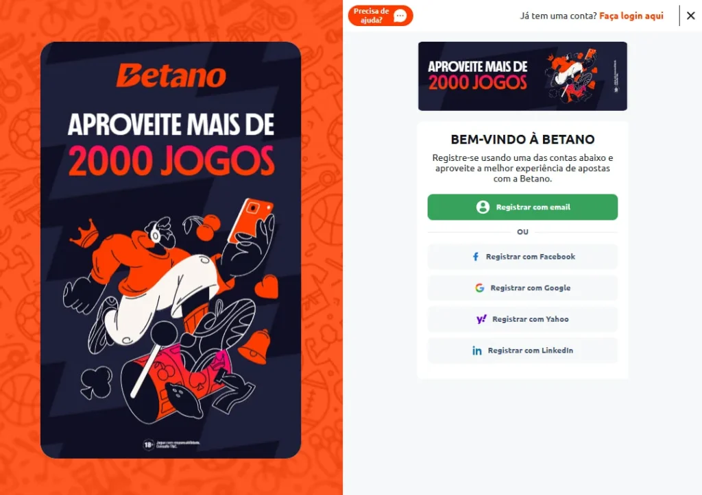 Processo de registro no Betano cassino
