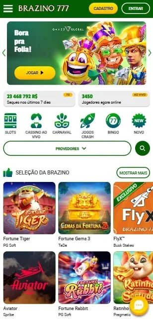 Versão móvel do cassino Brazino777