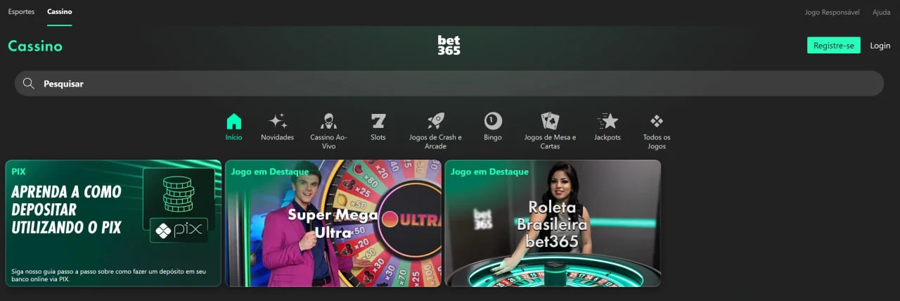 Página inicial do Bet365 cassino