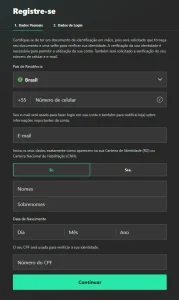 Processo de registro no Bet365