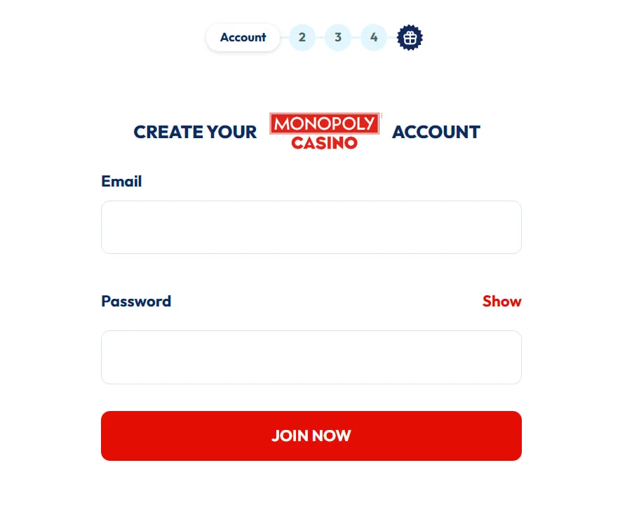 Registration at Monopoly Casino