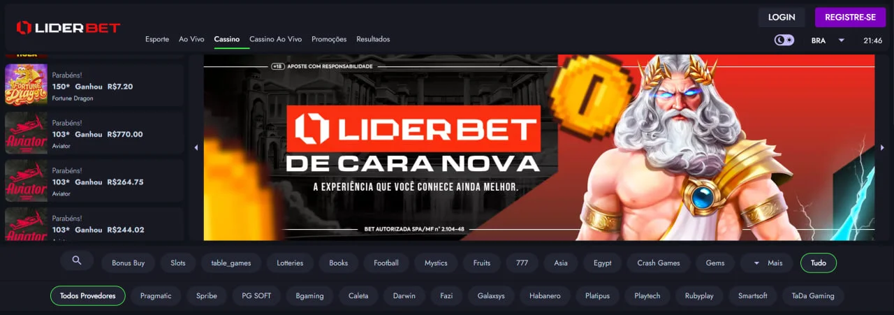 Líder Bet página inicial