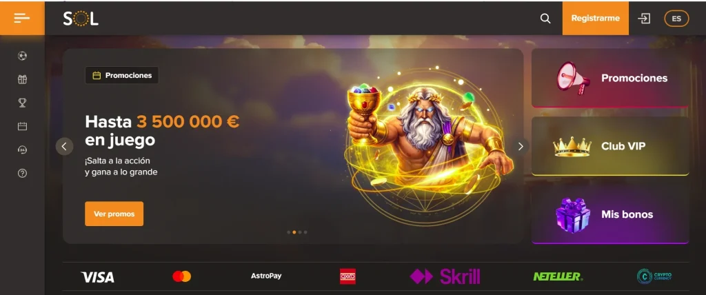 Sol casino homepage