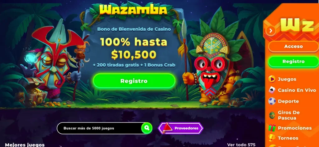 Wazamba homepage